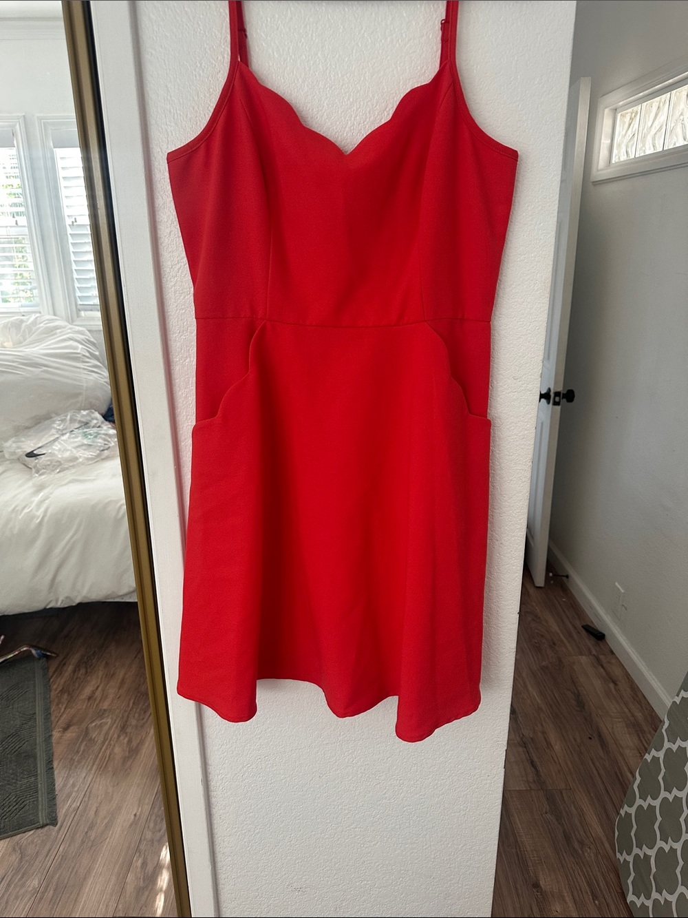 Market & Spruce Red Scallop-Neck Mini Dress